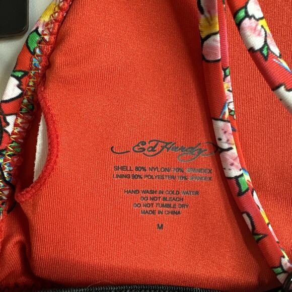 Ed Hardy Red Hawaiian Floral Bikini Top M Medium New With Tags - Picture 11 of 12